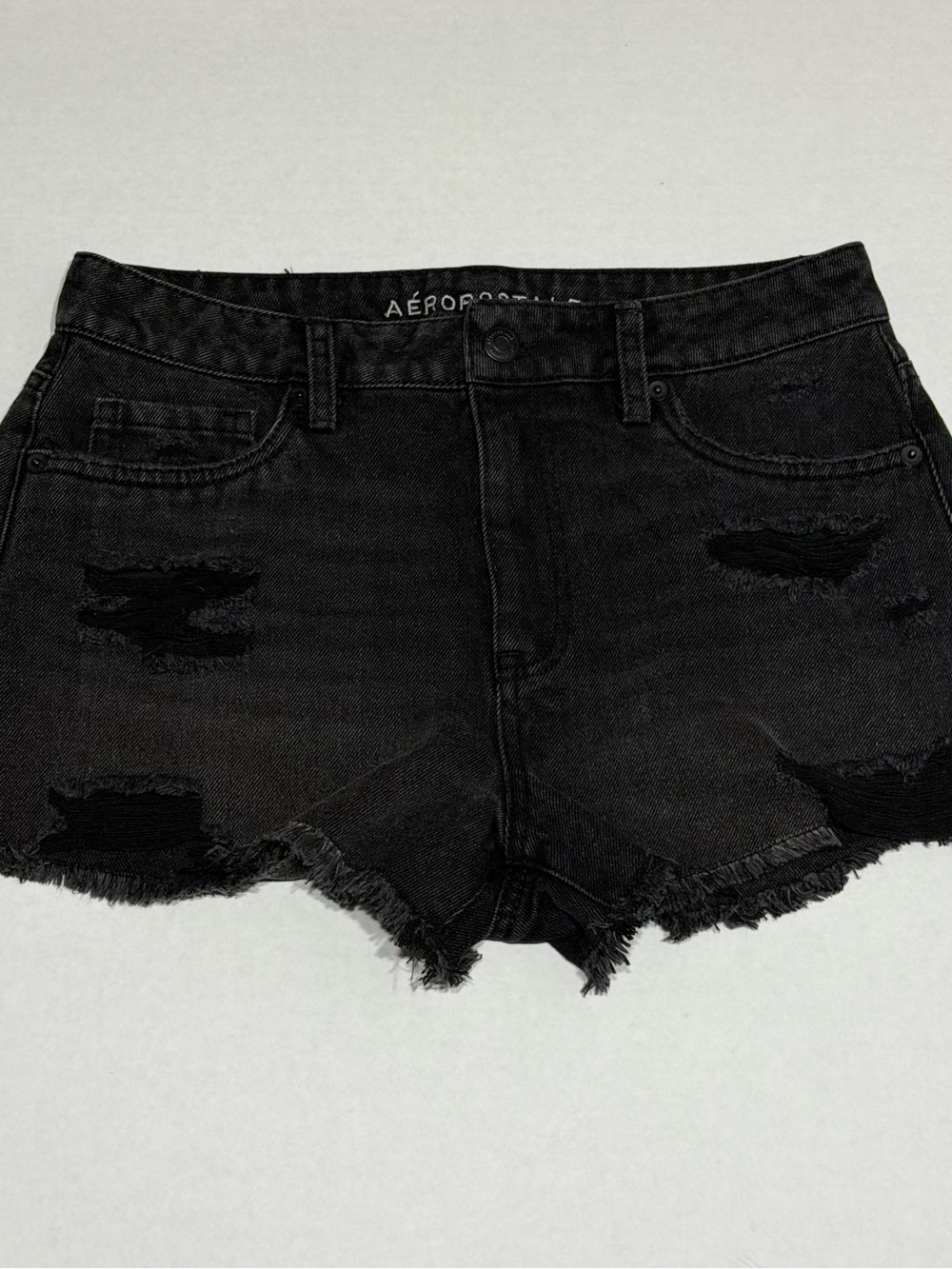 Aeropostale Black Distressed Frayed Hem Jean Shorts